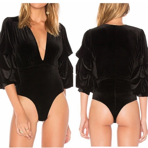 MISA LOS ANGELES Linde Velvet Bodysuit - Black - Size Small - Picture 2 of 7